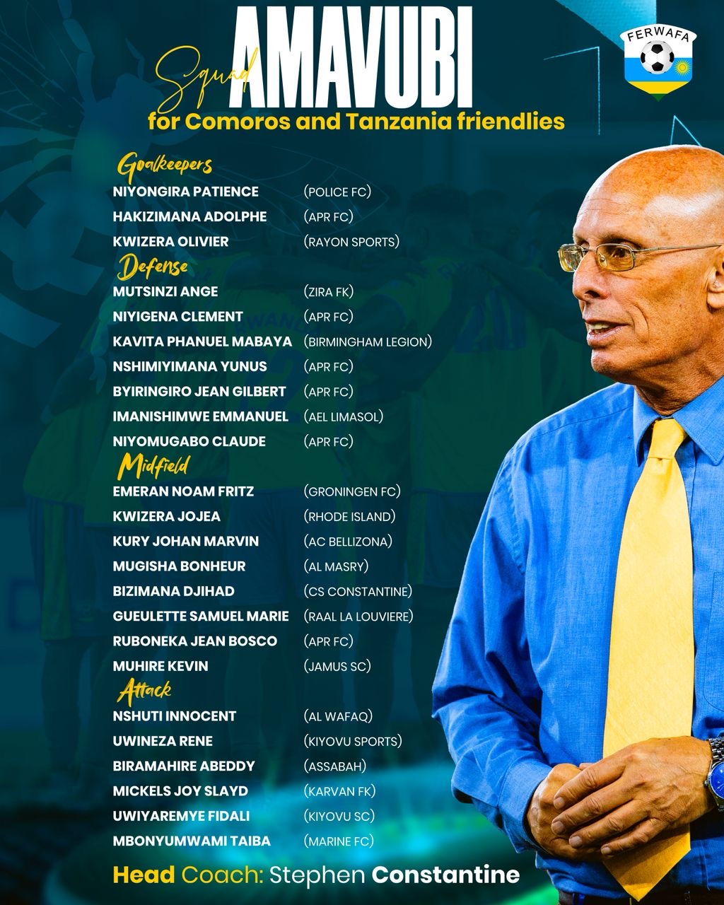 Constantine announces Rwanda's Squad for the International Break