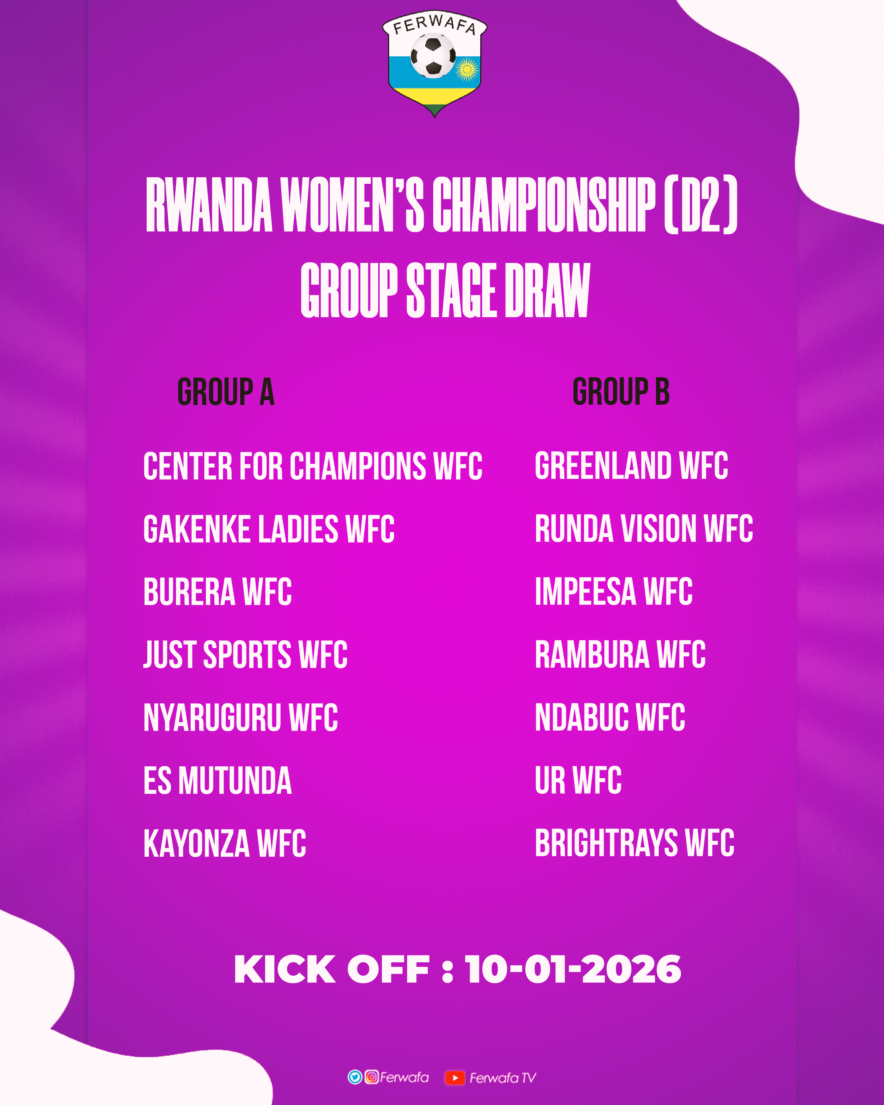 RWANDA WOMEN’S CHAMPIONSHIP (D2) KICKS OFF JAN 10